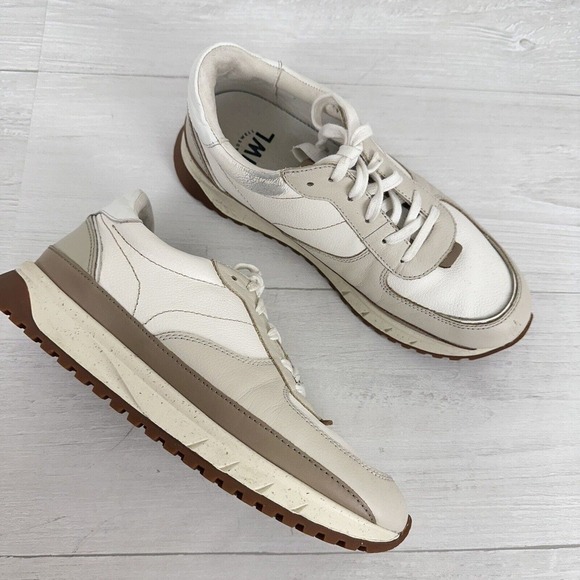 Madewell Kickoff Trainer Sneakers‎ Size 8.5 in Neutral Colorblock Leather Cream - Picture 2 of 13
